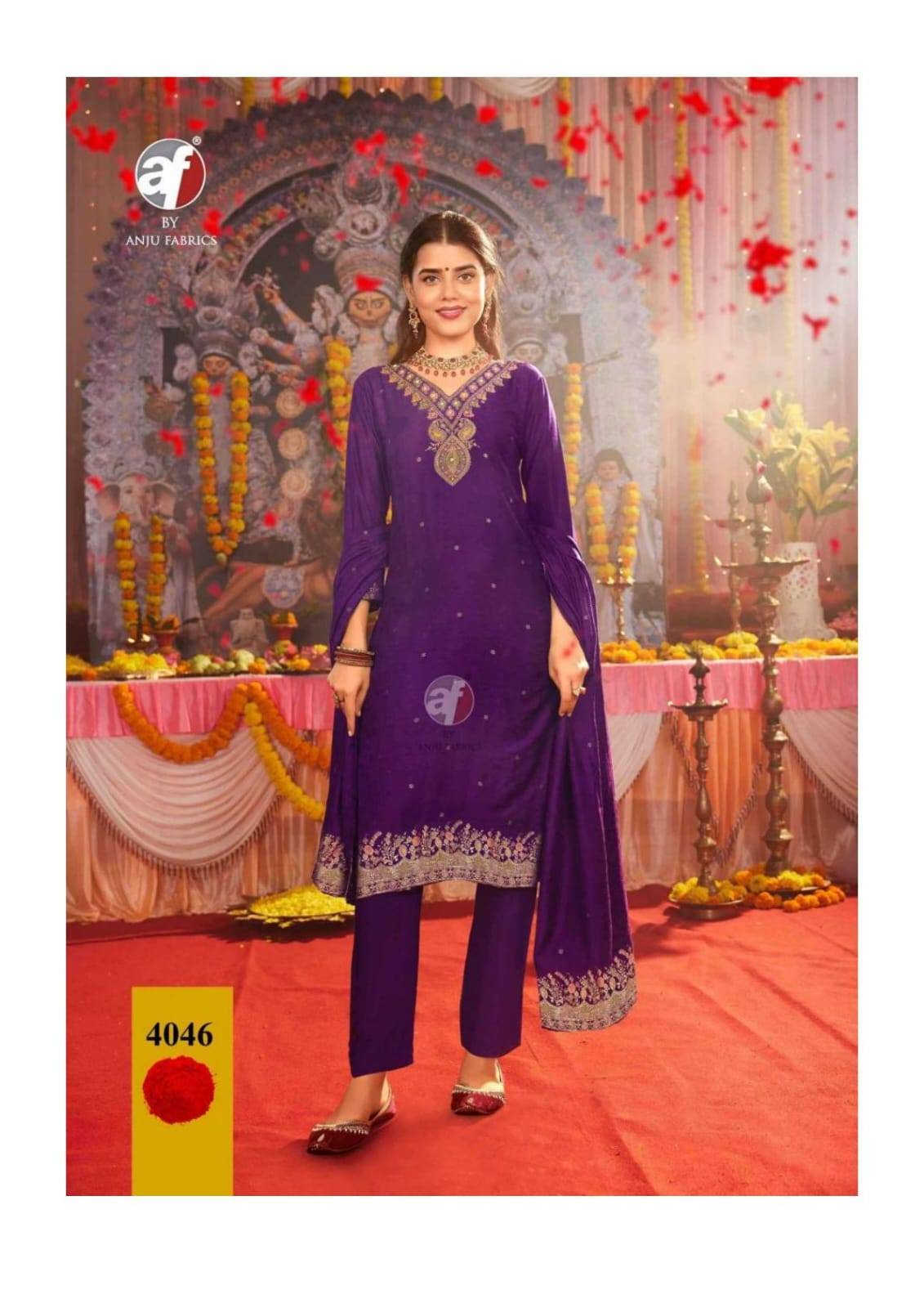 Palki BY Anu fabrics 4041 TO 4046 SERIES Indian occasional MUSLIN JACQUARD party wear stitched dresses At Wholesale Price